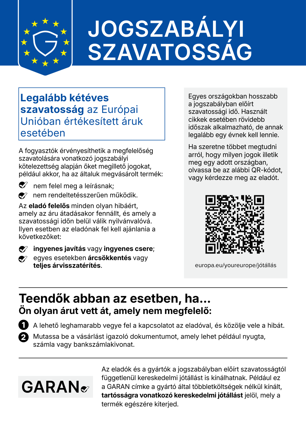 Harmonizált értesítés a jogszabályi szavatosságról (EU)
